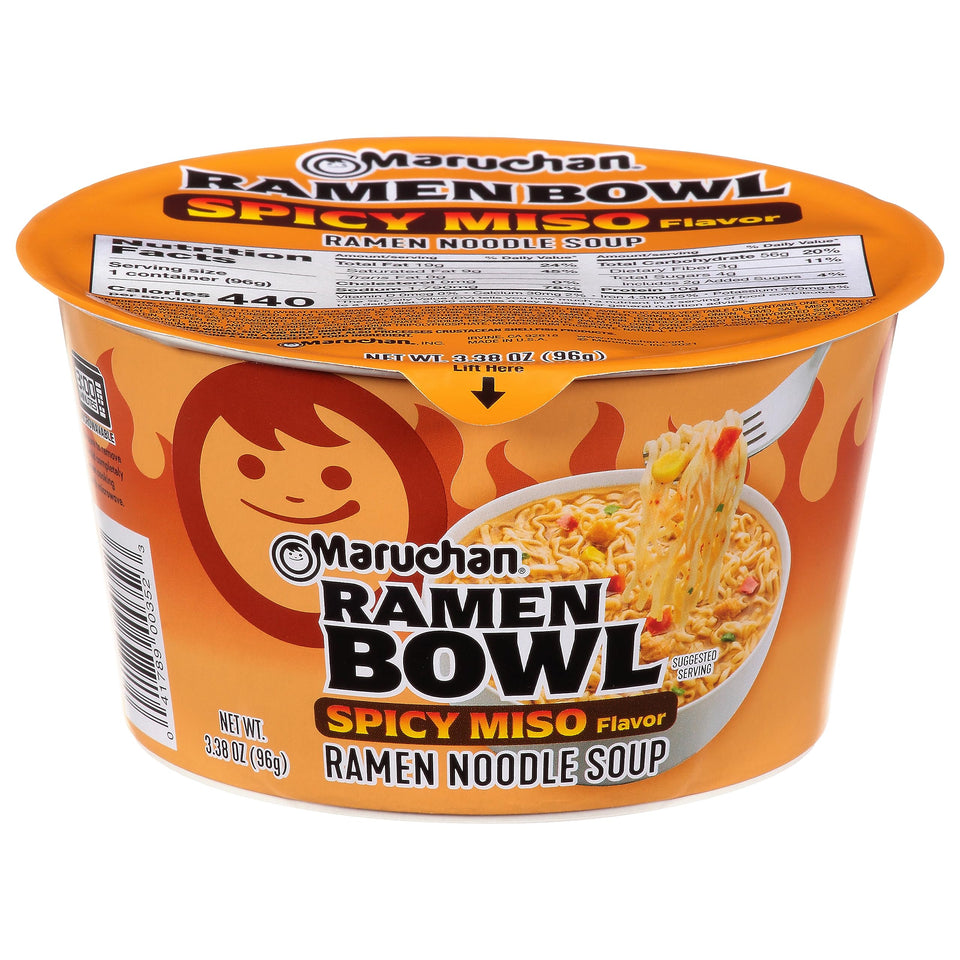 Maruchan Ramen Bowl with spicy miso broth for a quick flavorful lunch.