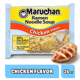 Close-up of Maruchan ramen noodles in flavorful broth for easy dinners.