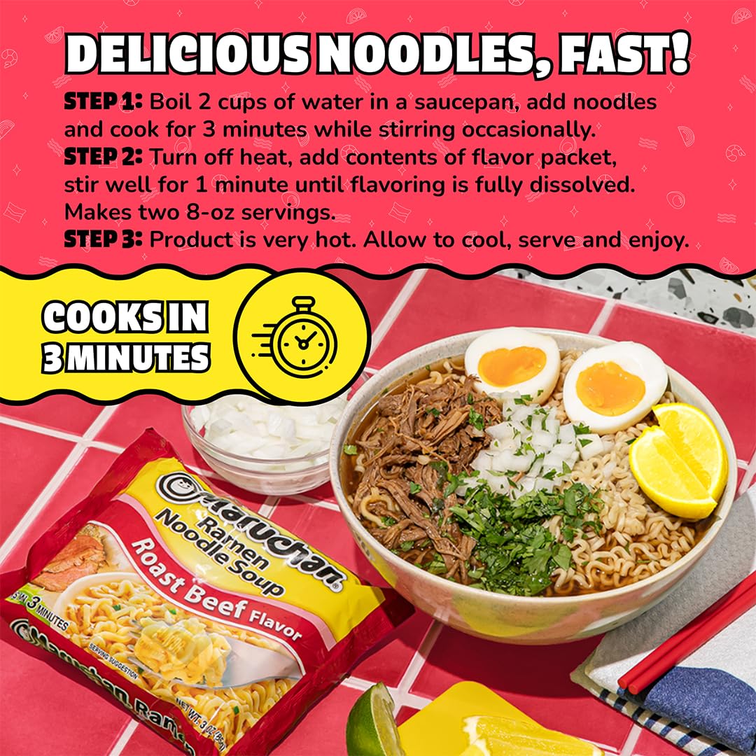 Maruchan Roast Beef flavor steaming bowl invites a satisfying slurp.