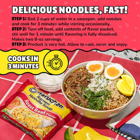 Maruchan Roast Beef flavor steaming bowl invites a satisfying slurp.