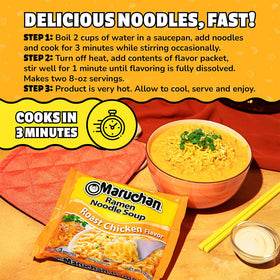 Maruchan Roast Chicken Ramen with vegetables suggests versatile toppings