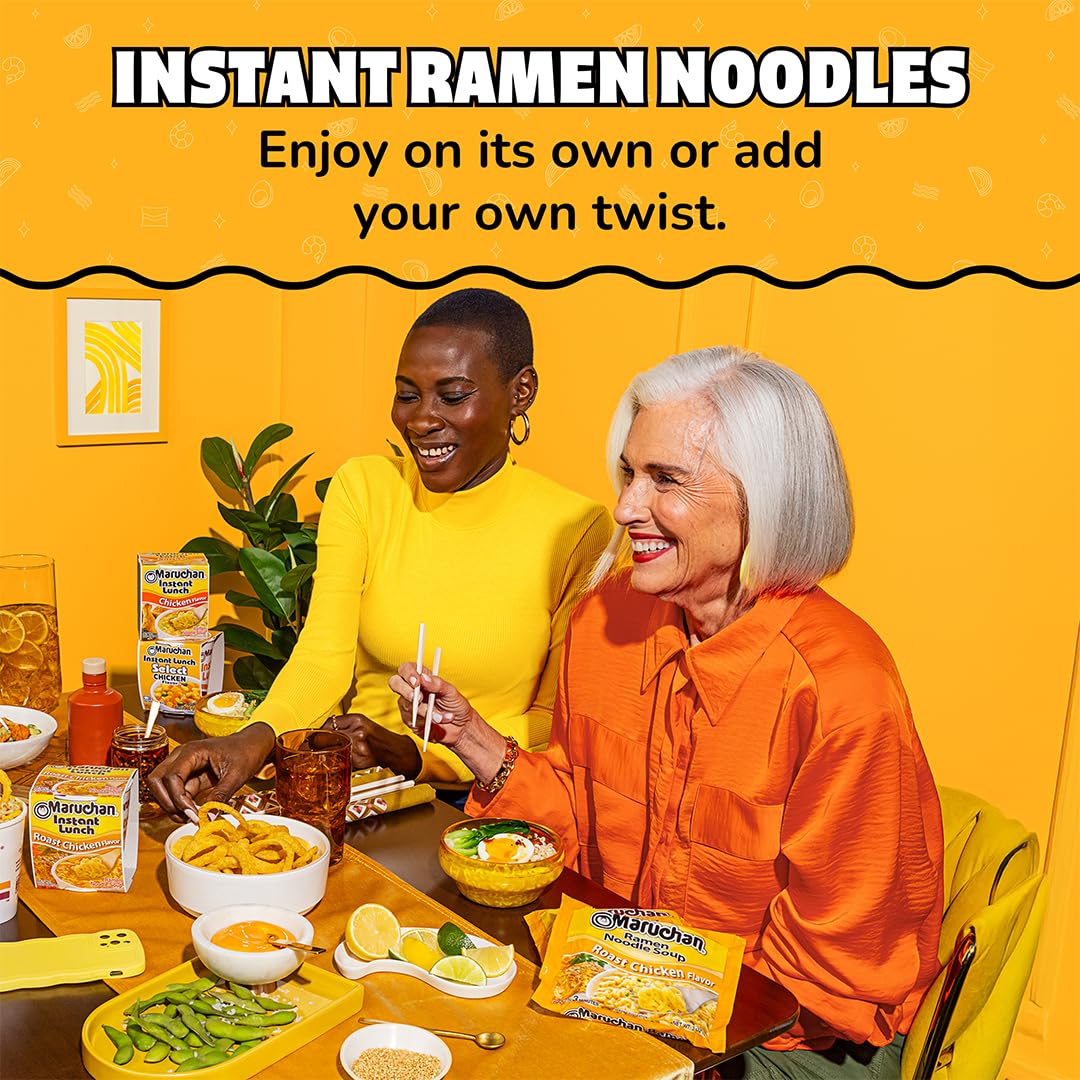Maruchan Roast Chicken Ramen noodles close-up shows glossy texture
