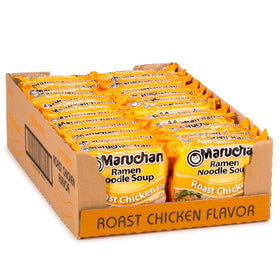 Maruchan Roast Chicken Ramen packaging highlights shelf-stable pantry convenience