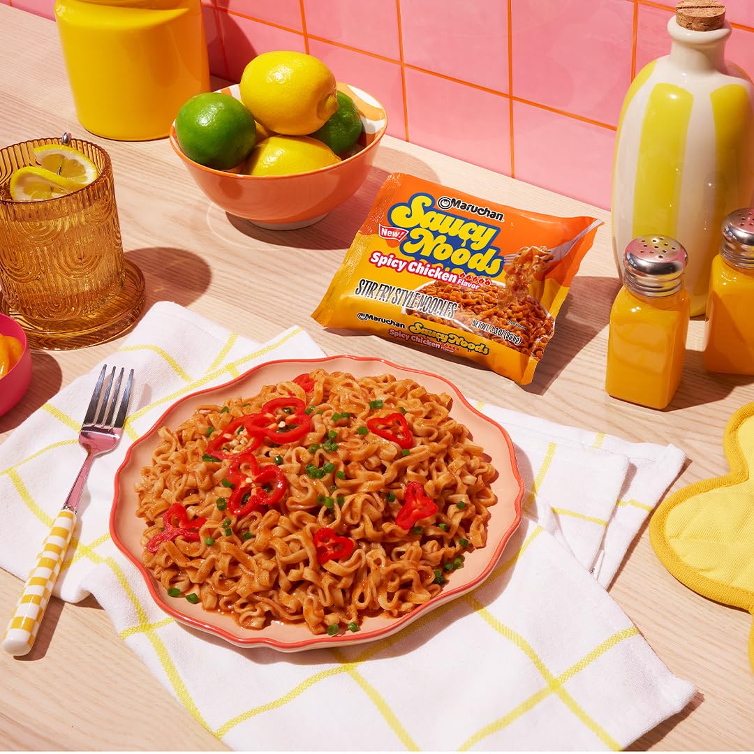 Maruchan Saucy Noods ingredients with toppings idea for remixing.