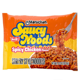 Maruchan Saucy Noods stir-fry action showcasing bold Korean-inspired sauce.