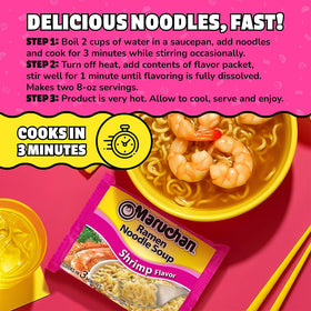 Maruchan 3 oz ramen packaging showcasing quick meal option