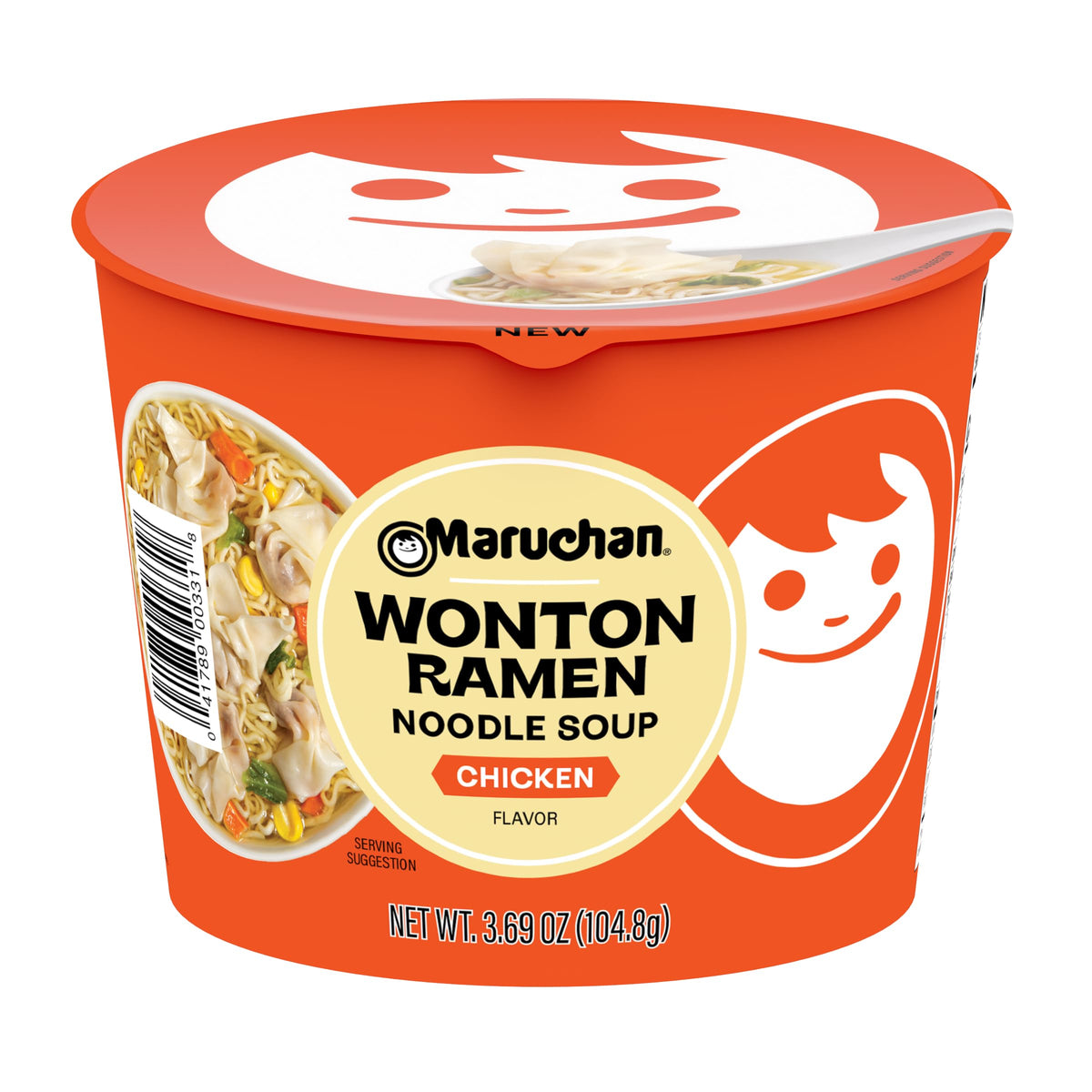 Maruchan Wonton Ramen Bowl close-up with generous wontons for a quick, comforting meal.