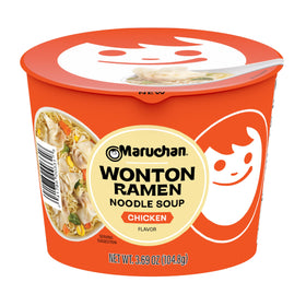 Maruchan Wonton Ramen Bowl close-up with generous wontons for a quick, comforting meal.