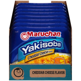 Maruchan Yakisoba cheddar sauce poured over hot noodles.