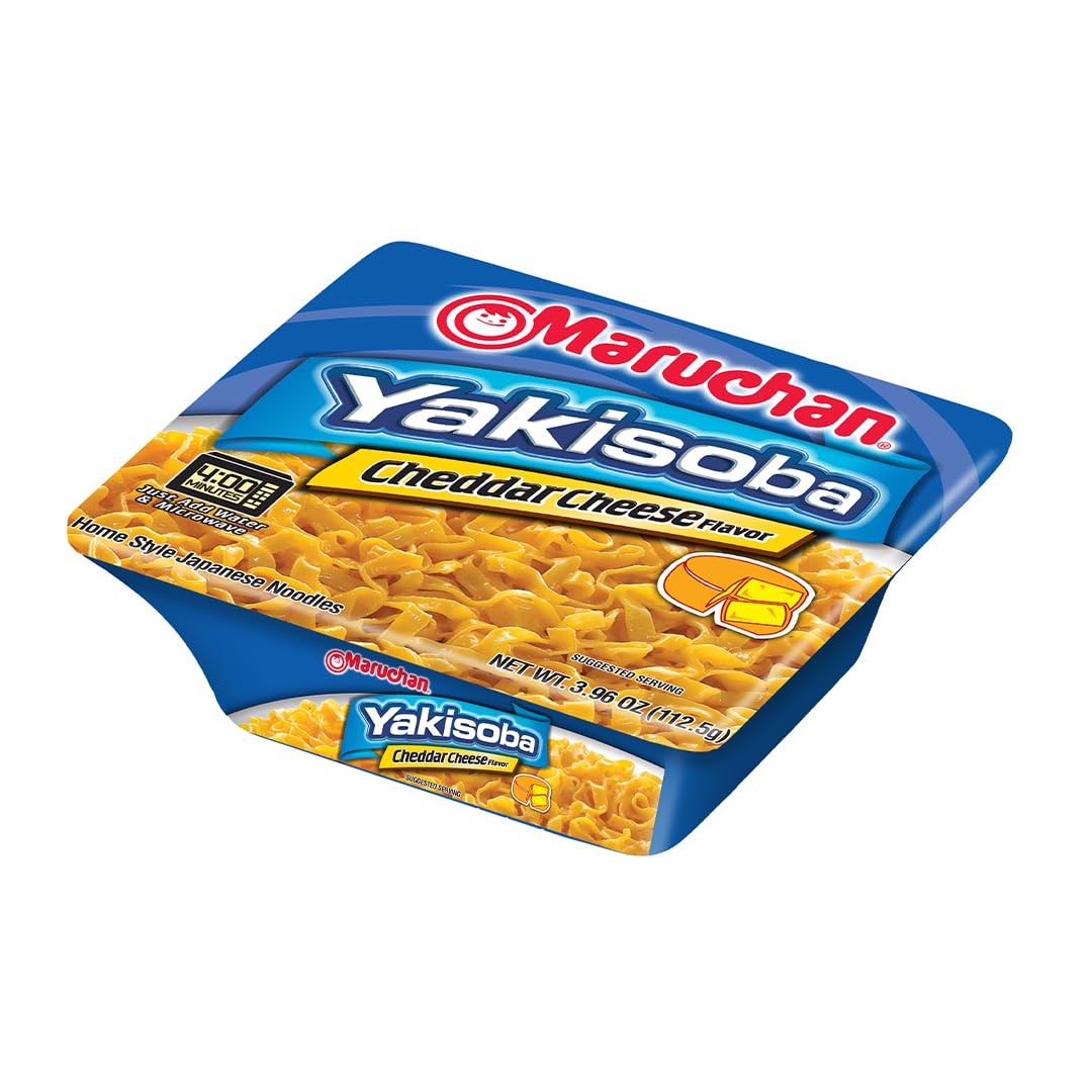 Maruchan Yakisoba cheddar sauce stirred into a bowl.