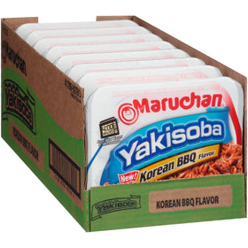 Maruchan Yakisoba Korean BBQ flavor noodles in a bowl for quick microwavable meals