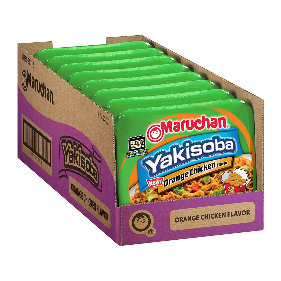 Maruchan Yakisoba orange chicken flavor bowl with saucy noodles for a quick meal.