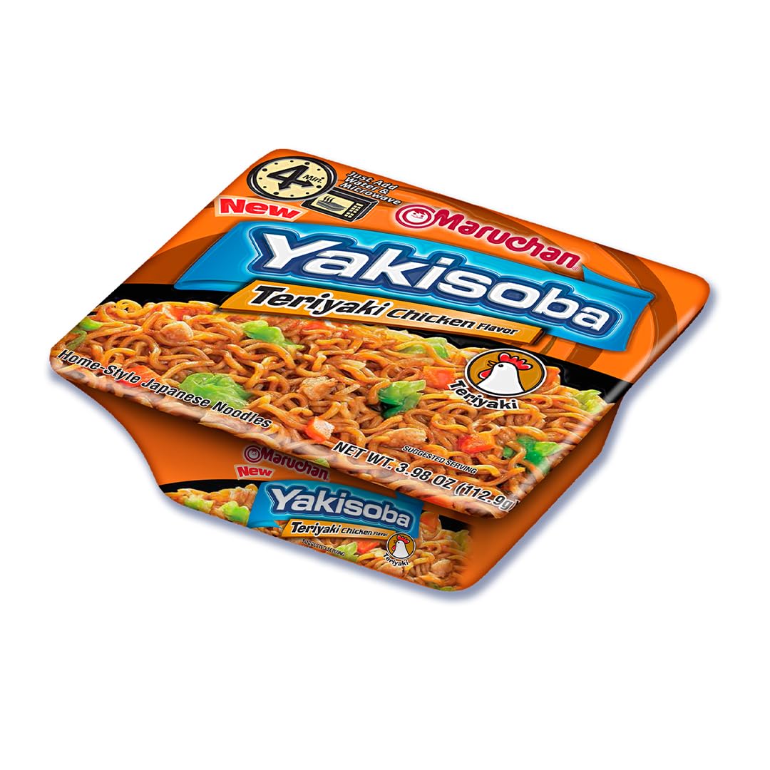 Maruchan Yakisoba Teriyaki Chicken noodles in a bowl ready to enjoy in minutes.