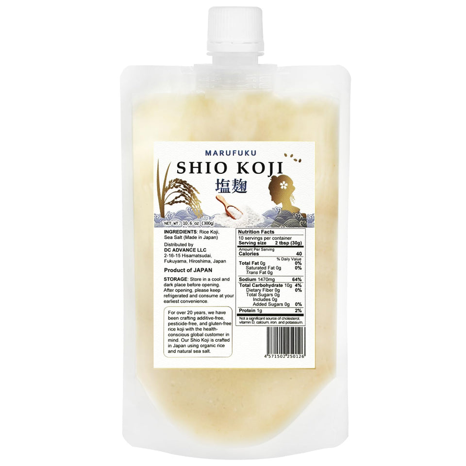 MARUFUKU Shio Koji bottle front, premium umami paste for cooking enhancement