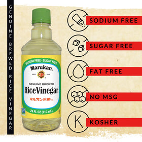 Marukan rice vinegar over a fresh salad shows bright, clean acidity.