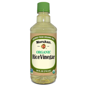 Marukan Organic Rice Vinegar 24oz bottle pouring for sushi and dressings