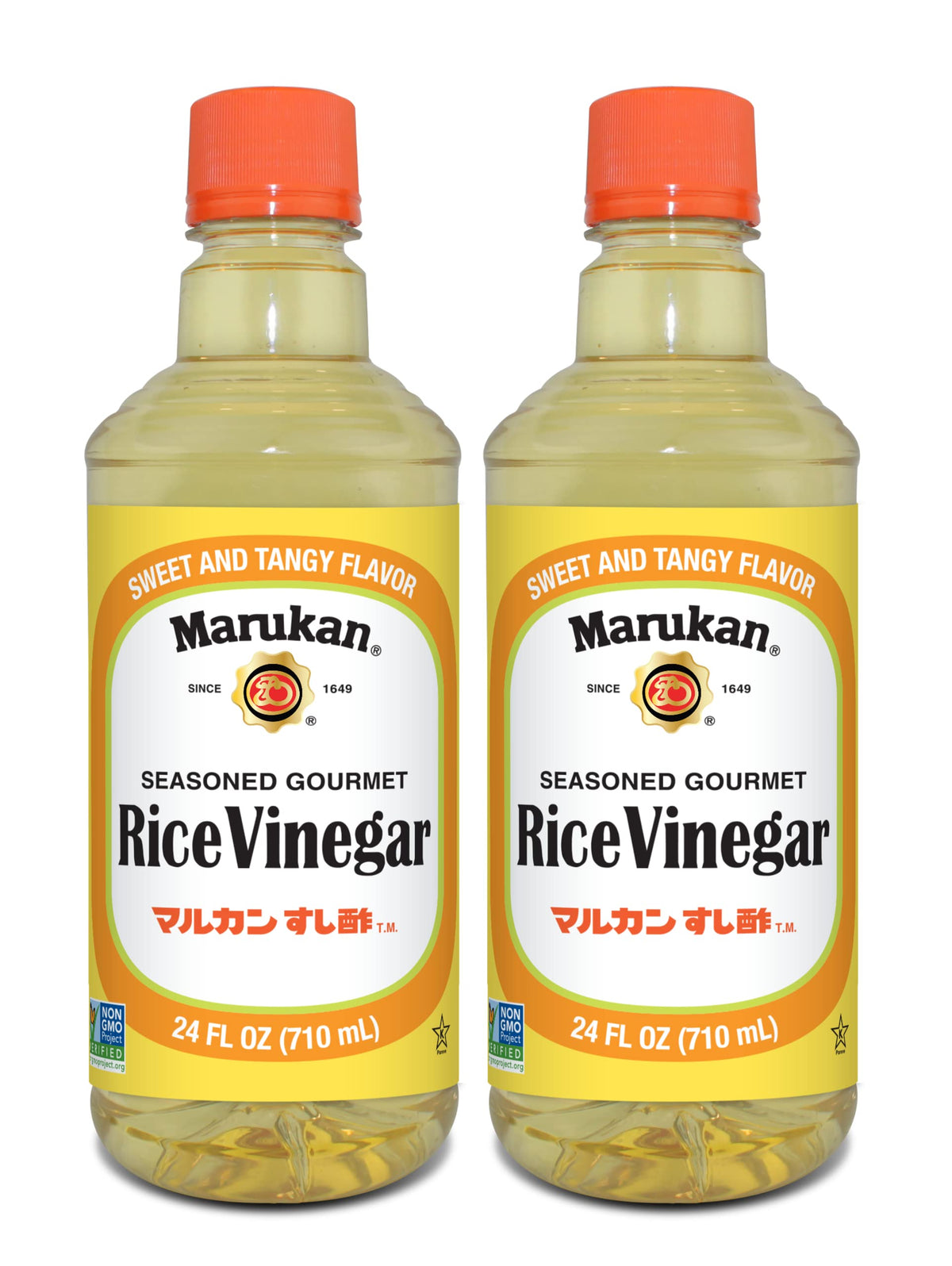 Marukan Seasoned Gourmet Rice Vinegar 2-pack on kitchen shelf for easy sushi rice prep