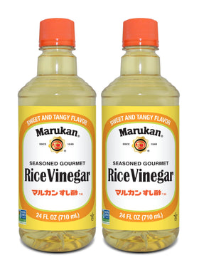 Marukan Seasoned Gourmet Rice Vinegar 2-pack on kitchen shelf for easy sushi rice prep