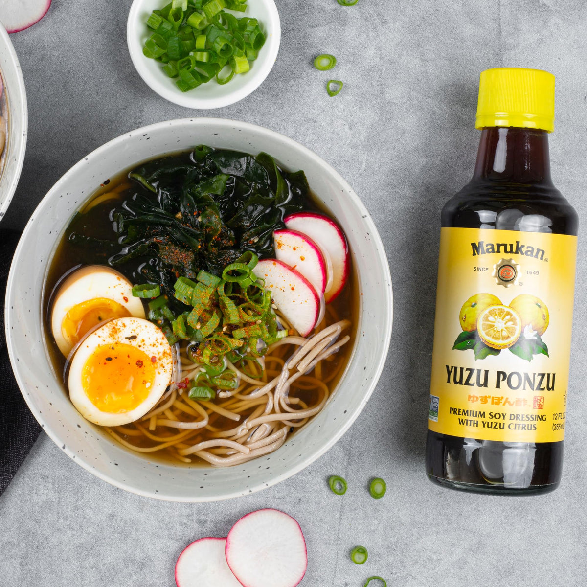 Marukan Yuzu Ponzu used as salad dressing for vibrant greens