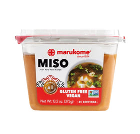 Marukome miso gluten-free vegan front-pack shown as a convenient base for quick soups