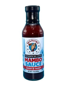 Marvin's Mambo Sauce bottle on counter, ready for dipping and grilling