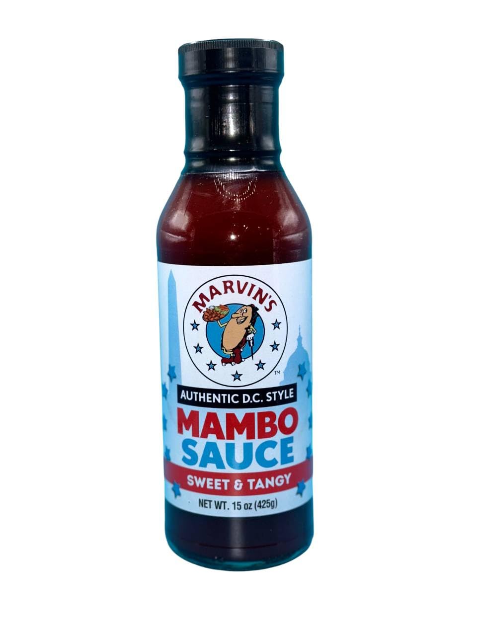 Marvin's Mambo Sauce bottle on counter, ready for dipping and grilling