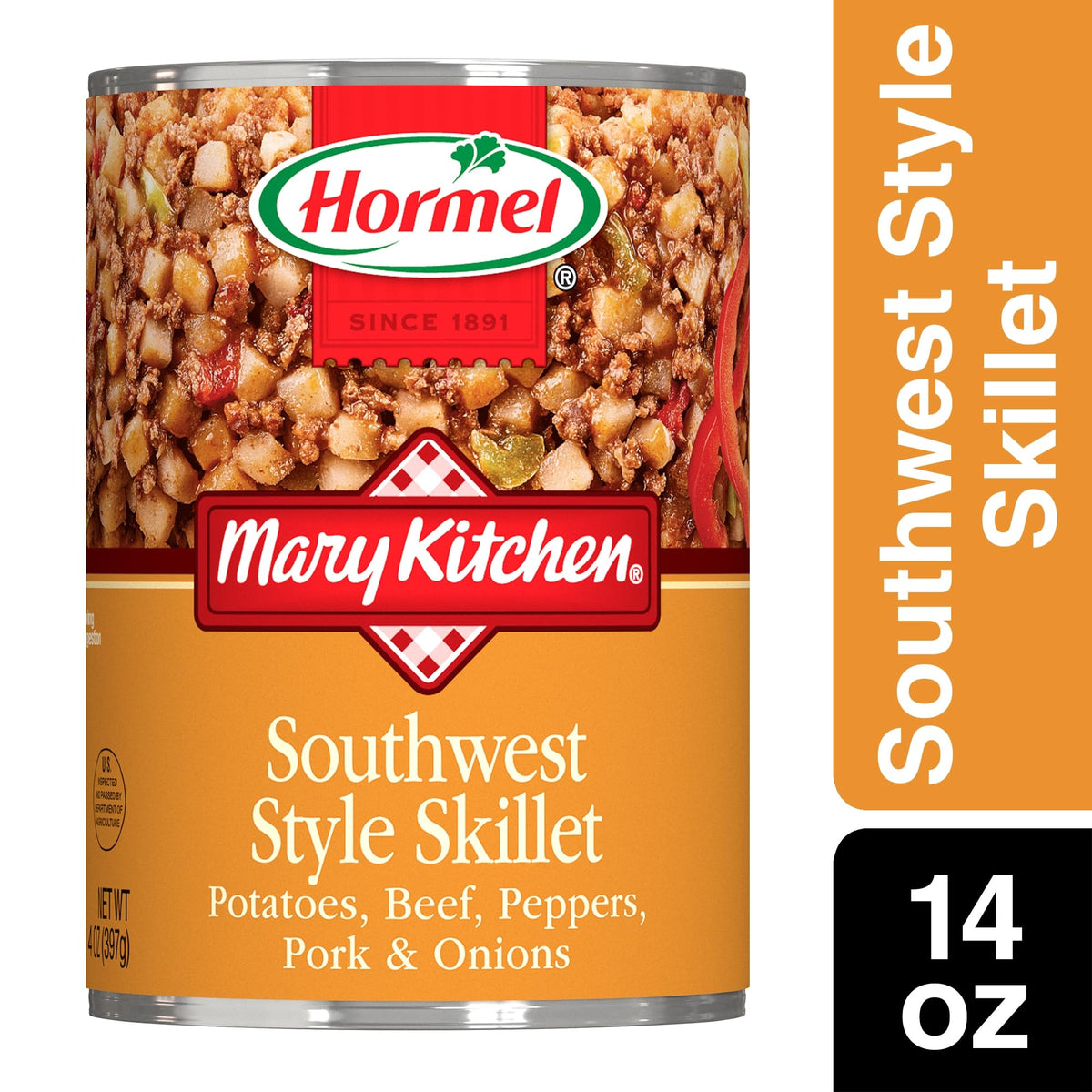 Mary Kitchen Southwest Style Skillet cans on shelf highlight convenient protein option.