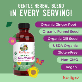 USDA Organic MaryRuth's Gripe Water label on packaging.