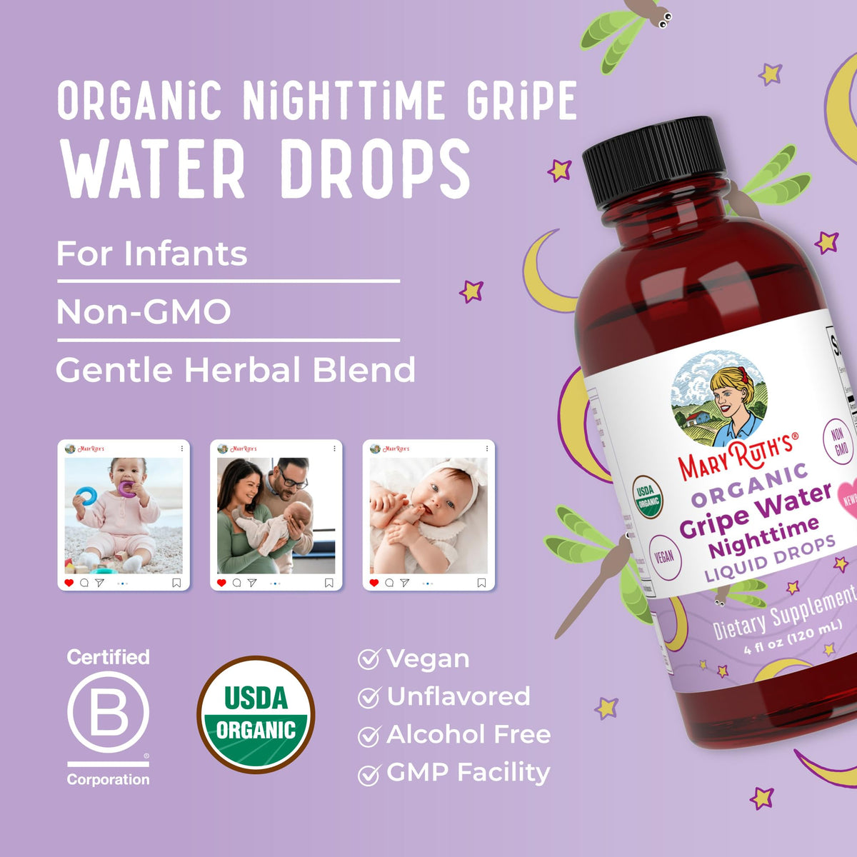 Ingredient label and packaging of MaryRuth's Nighttime Gripe Water