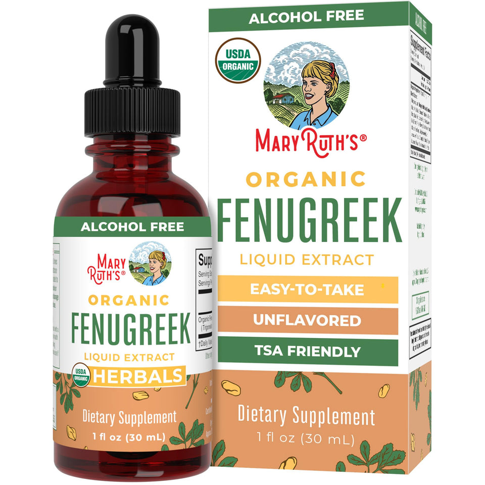 MaryRuth's fenugreek extract bottle pour for easy daily dosing.
