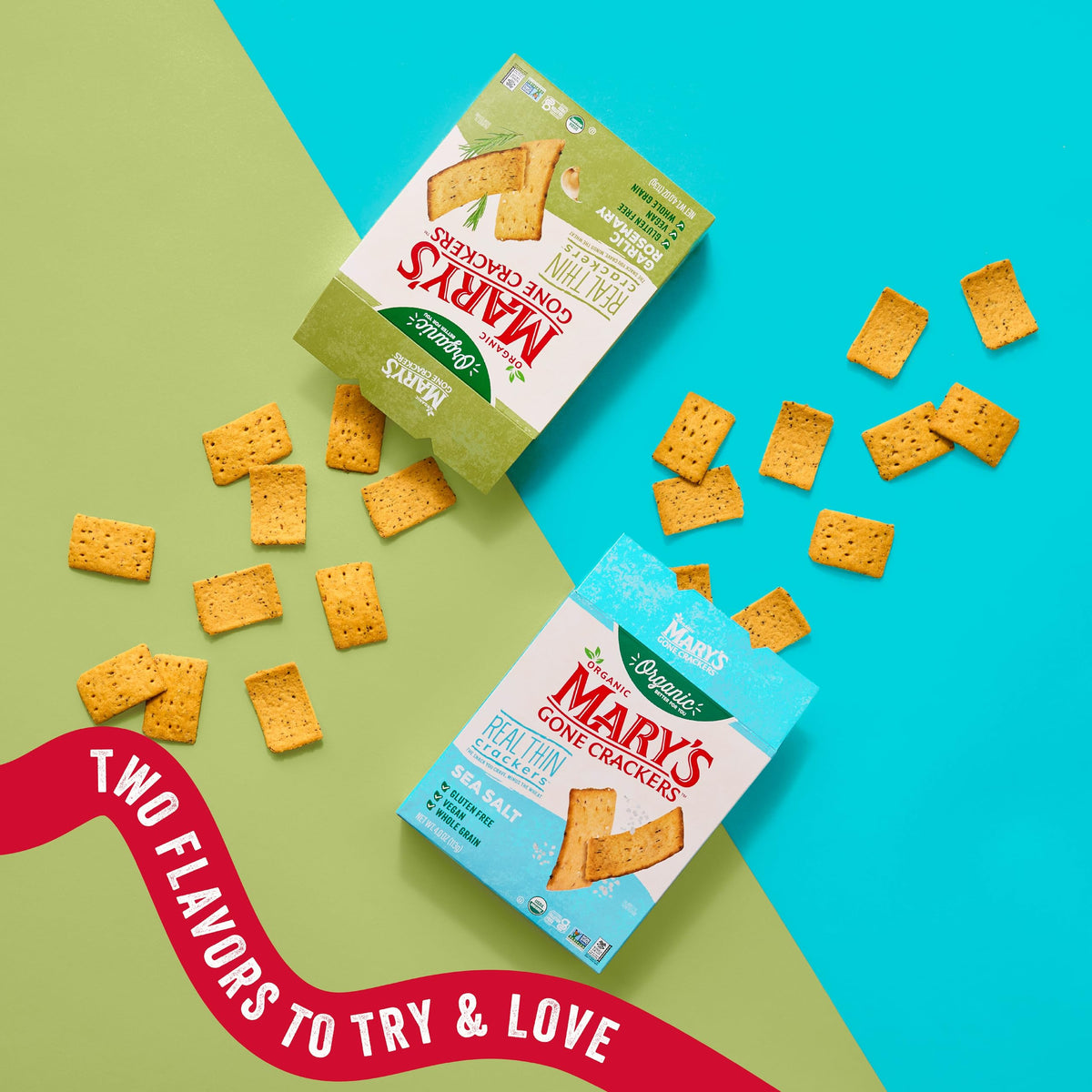 Mary's Gone Crackers Sea Salt crackers paired with soups and dips