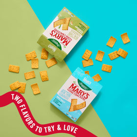 Mary's Gone Crackers Sea Salt crackers paired with soups and dips