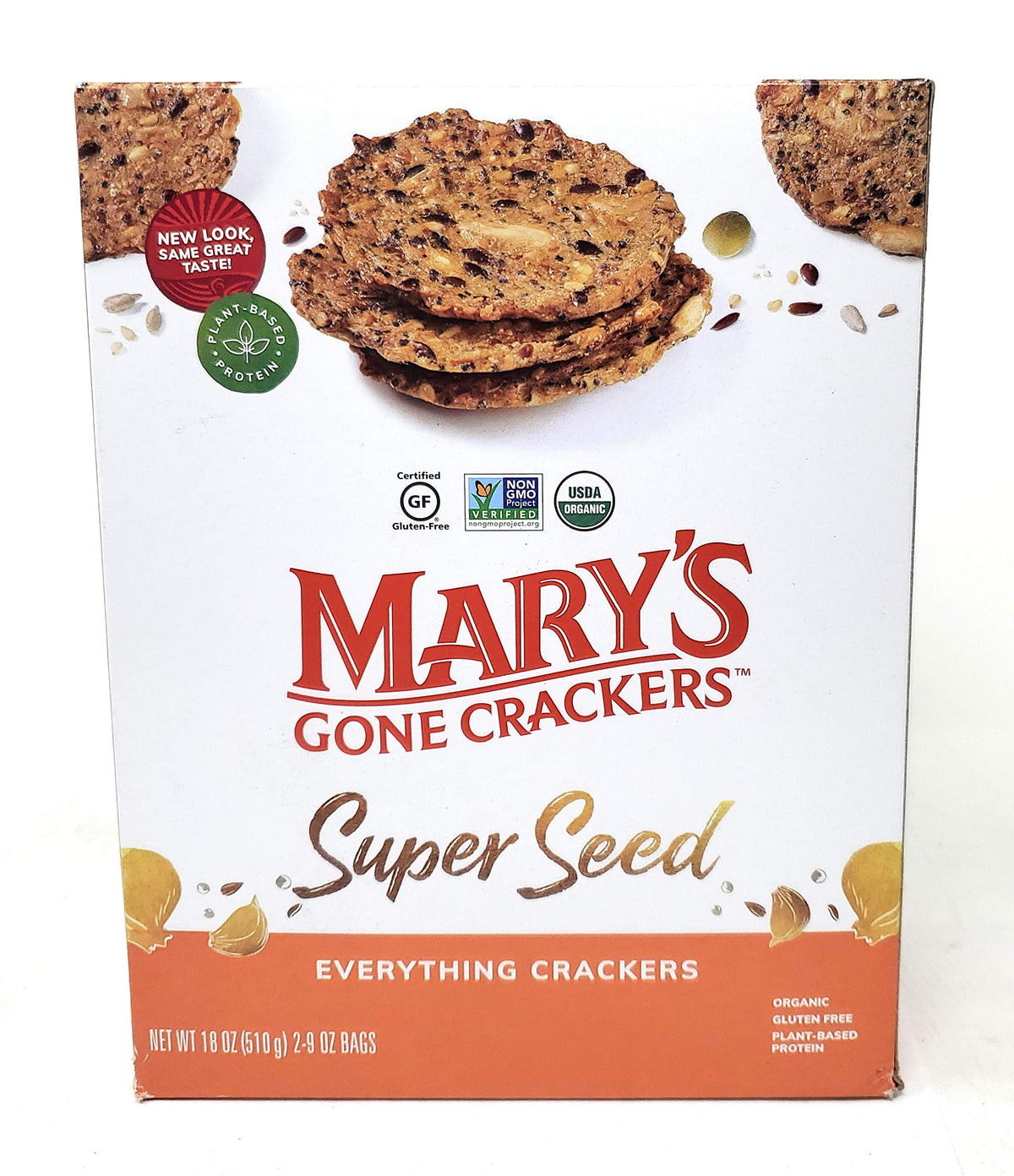 Mary's Gone Crackers organic 18oz bags for on-the-go snacking.