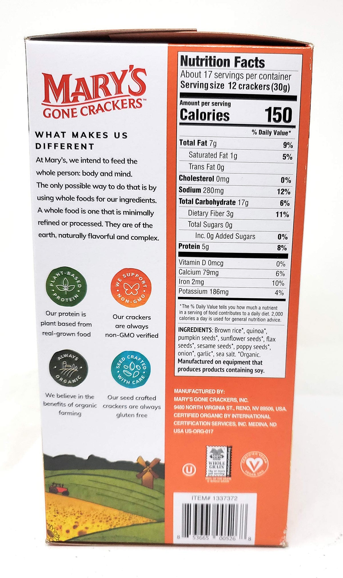 Mary's Gone Crackers organic crackers close-up texture ideal for savory crunch.