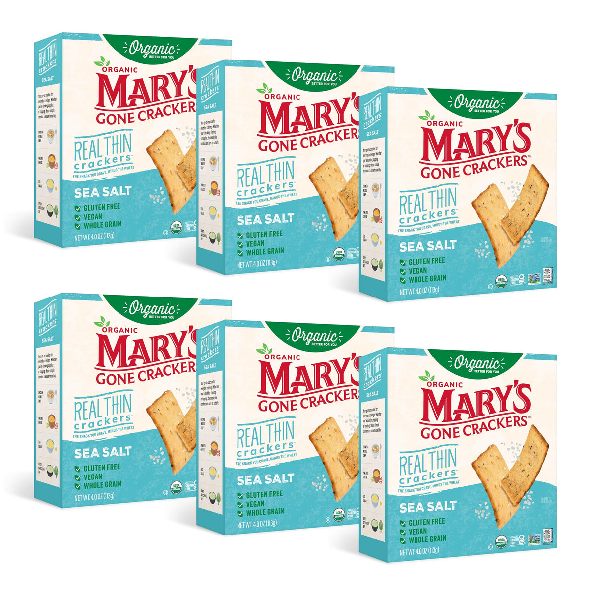 Mary's Gone Crackers Real Thin Sea Salt crackers in-pack, gluten-free crunch for snack time