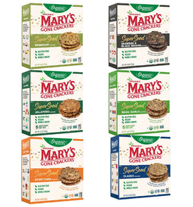 Mary's Gone Crackers SuperSeed Everything crackers deliver savory crunch and versatile snacking.