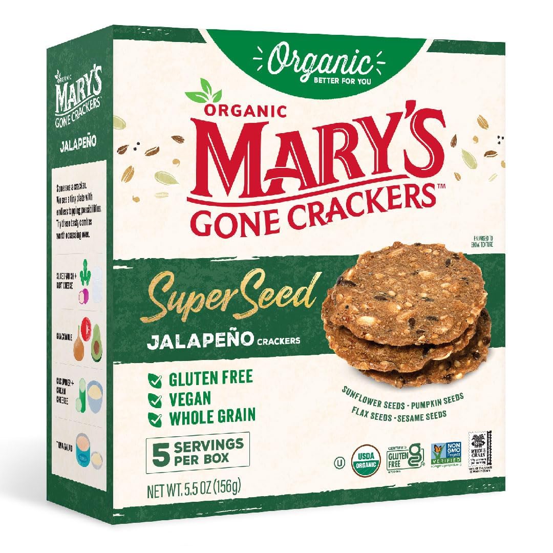 Mary's Gone Crackers SuperSeed Jalapeño crackers add gentle heat for snacking or dips.