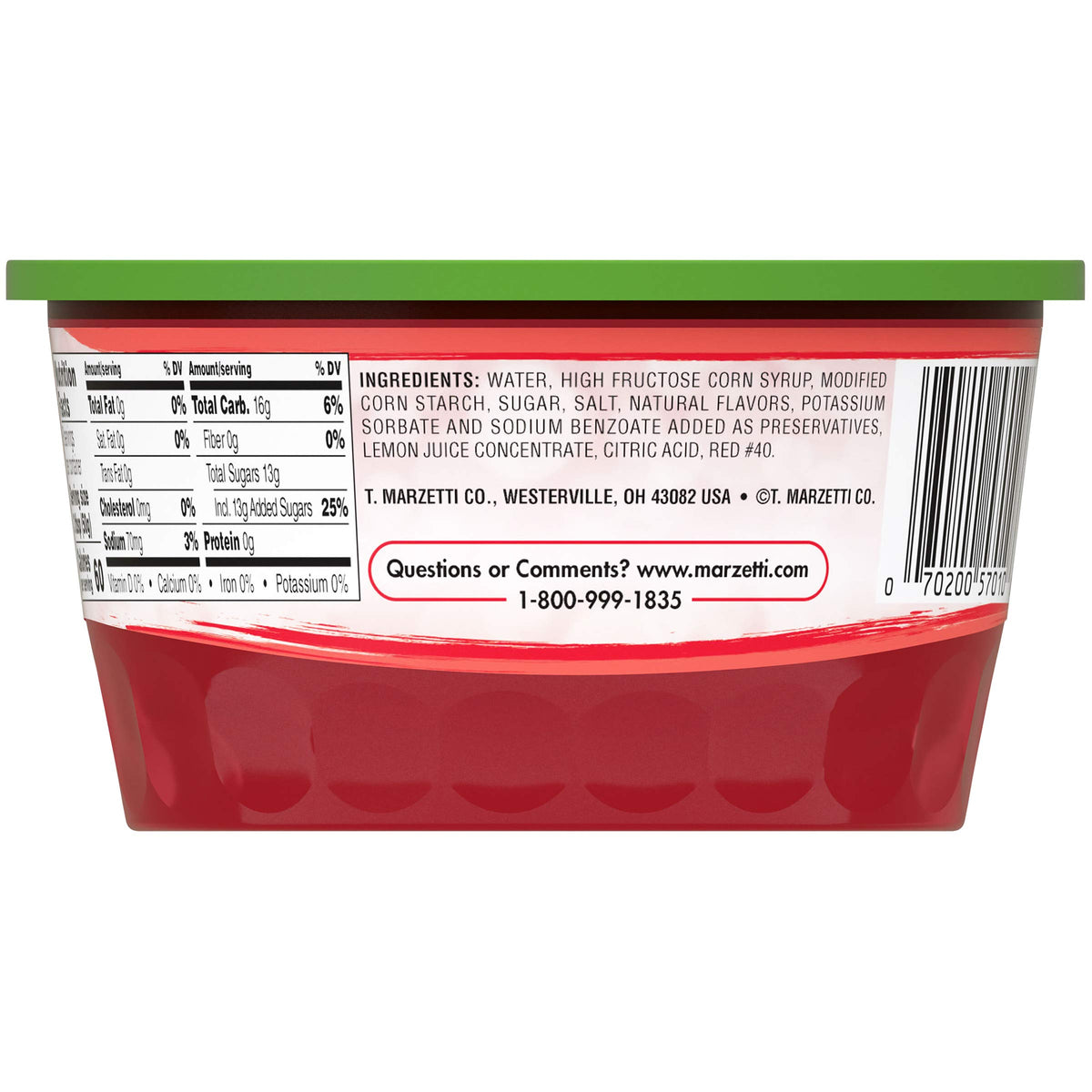 Marzetti Fruit Glaze label closeup highlights brand quality and ingredients.
