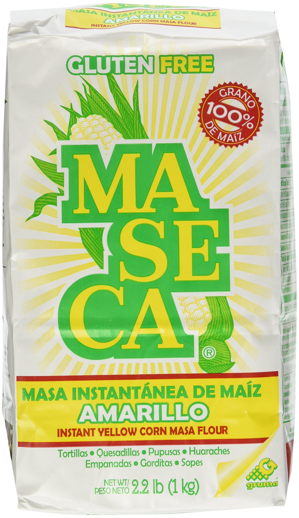 MASECA instant yellow corn masa flour bag for tortilla making and authentic Mexican dishes.