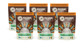 Maskal Teff Ivory Flour in a 6-pack packaging, ideal for gluten-free bakers