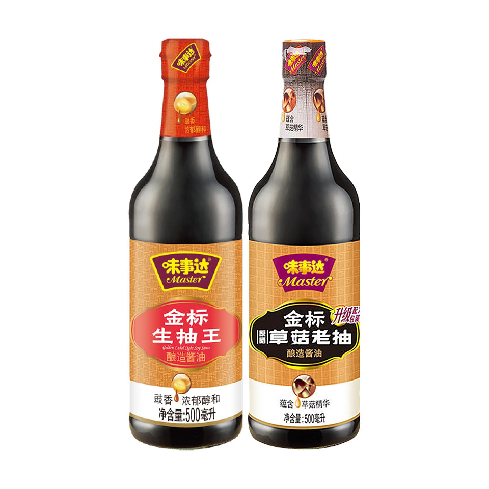 Master Light Soy Sauce bottle enhances savory flavor with authentic ingredients.