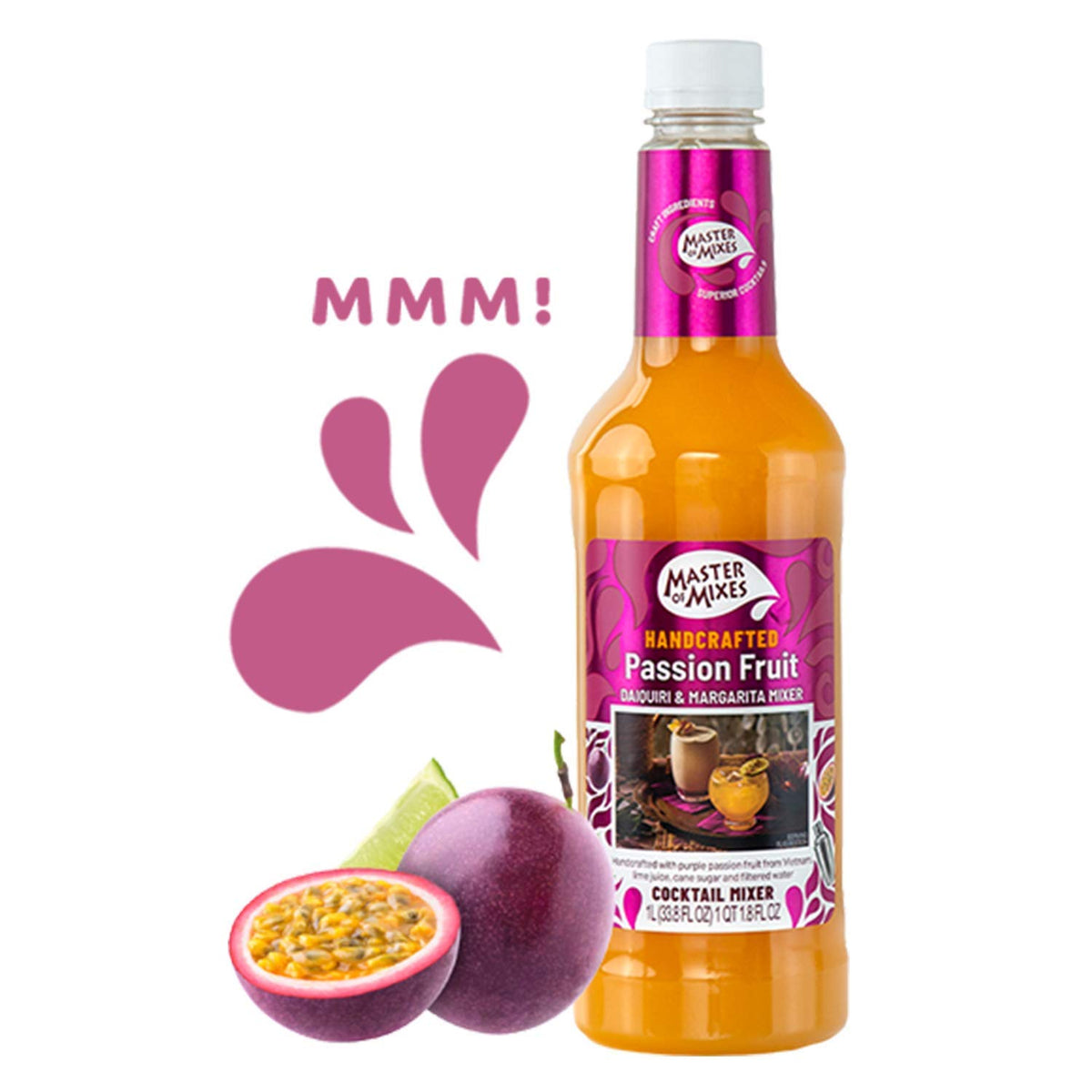 Master of Mixes Strawberry Daiquiri pour, bright fruit aroma and easy mixing.
