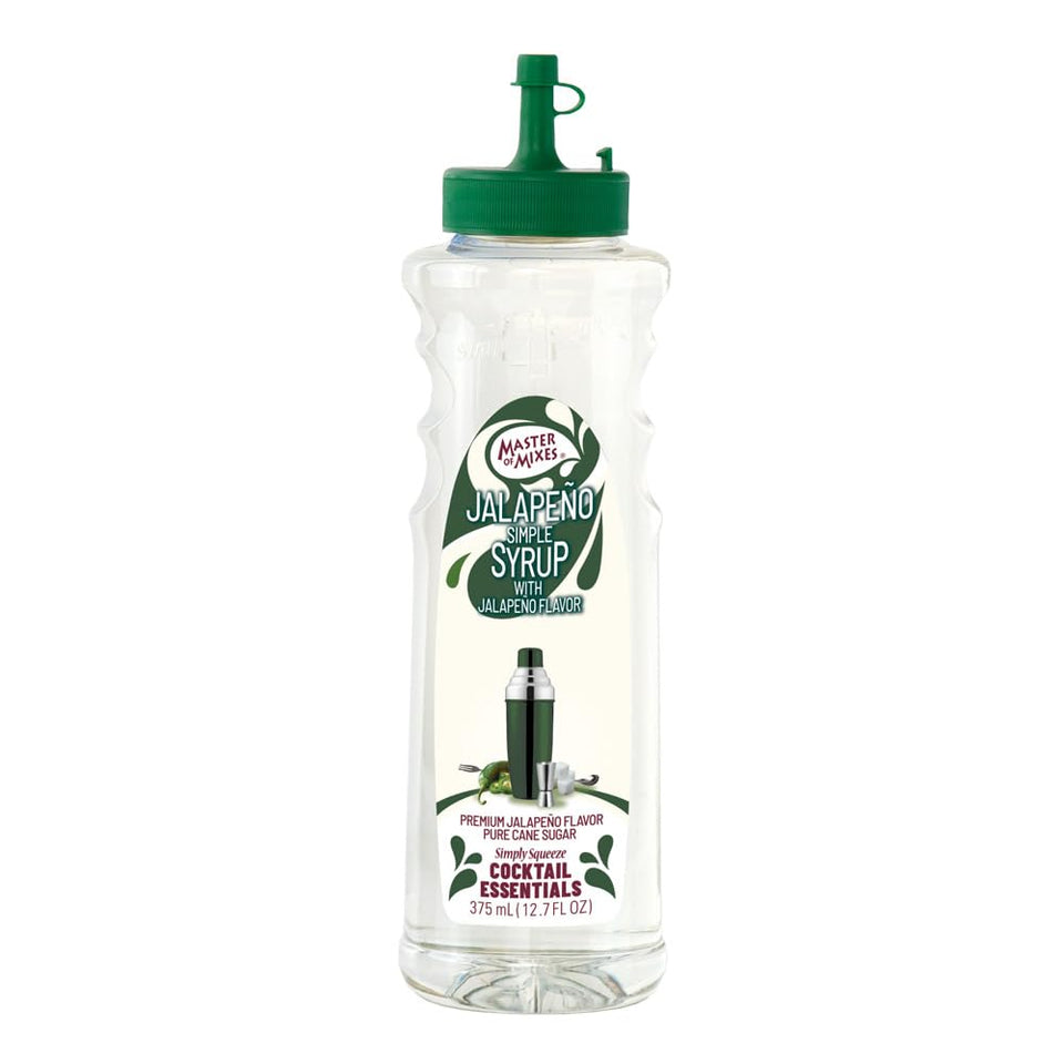 Master of Mixes Jalapeño Simple Syrup bottle enabling bold, balanced spicy cocktails.