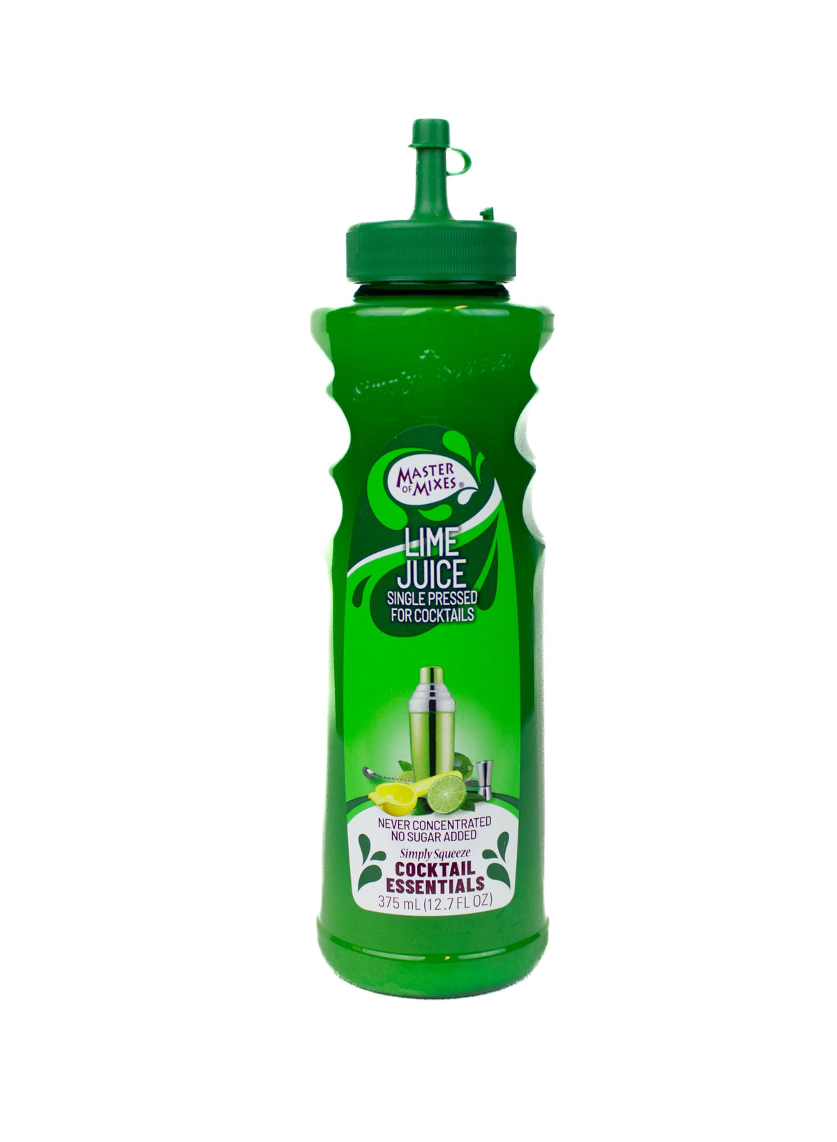 Master of Mixes lime juice bottle with a sleek design for premium cocktails.