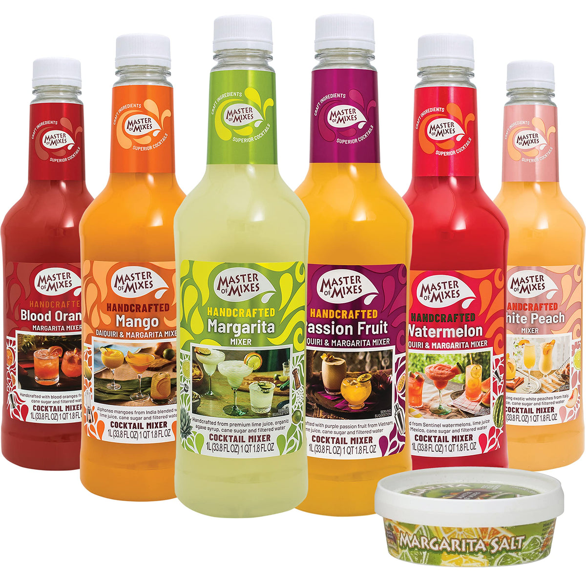 Master of Mixes Margarita and Daiquiri bottles in a ready-to-serve display for entertaining