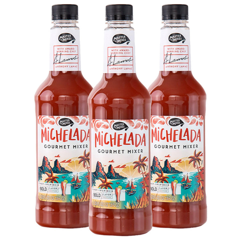Master of Mixes Michelada bottle close-up highlighting authentic blend for easy party drinks
