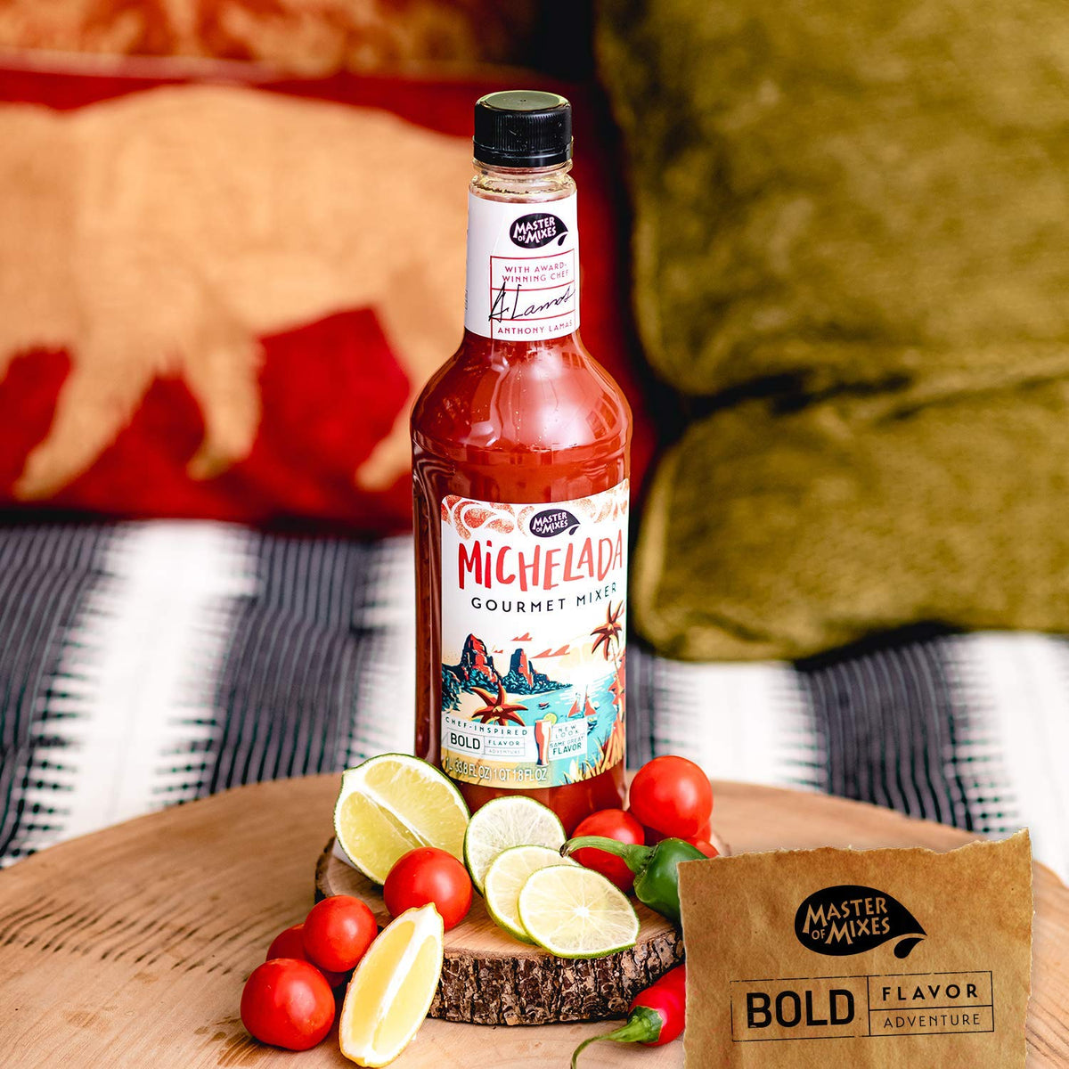 Three-bottle pack of Master of Mixes Michelada boxed for safe shipping