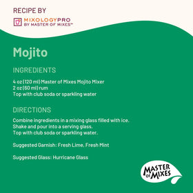 Master of Mixes Mojito Drink Mix pour action, convenient cocktail base for mixing.
