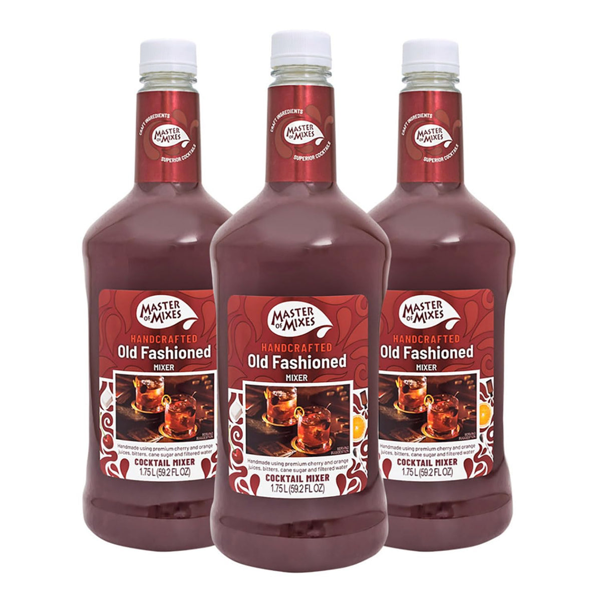 Master of Mixes Old Fashioned bottle showing rich cherry and orange flavor profile for home use.