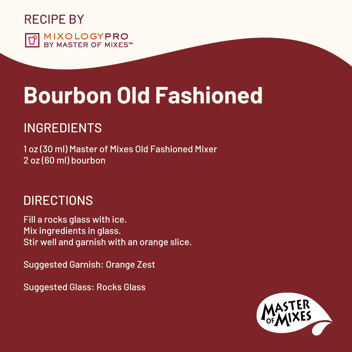 Master of Mixes Old Fashioned glass ready for serve-ready cocktails with consistent flavor.